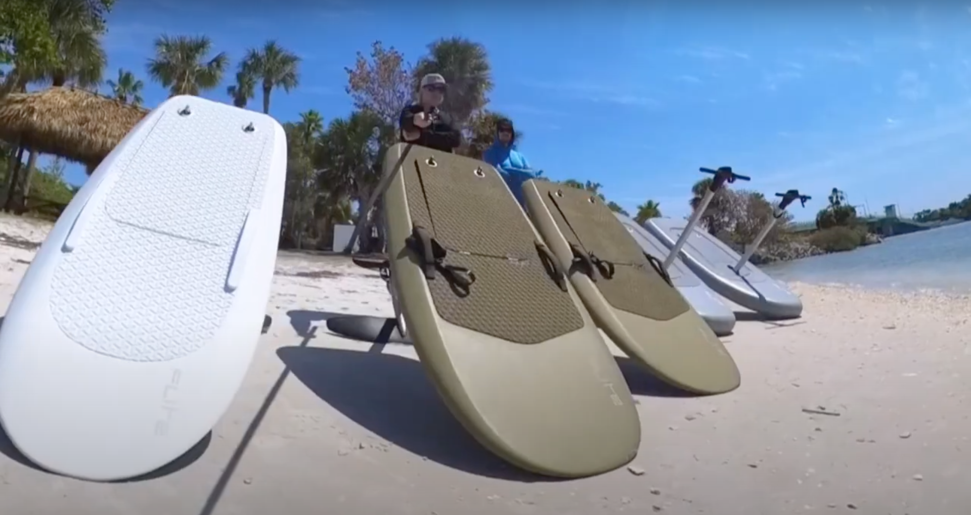 eFoils lined up on a sunny beach shore of Sarasota